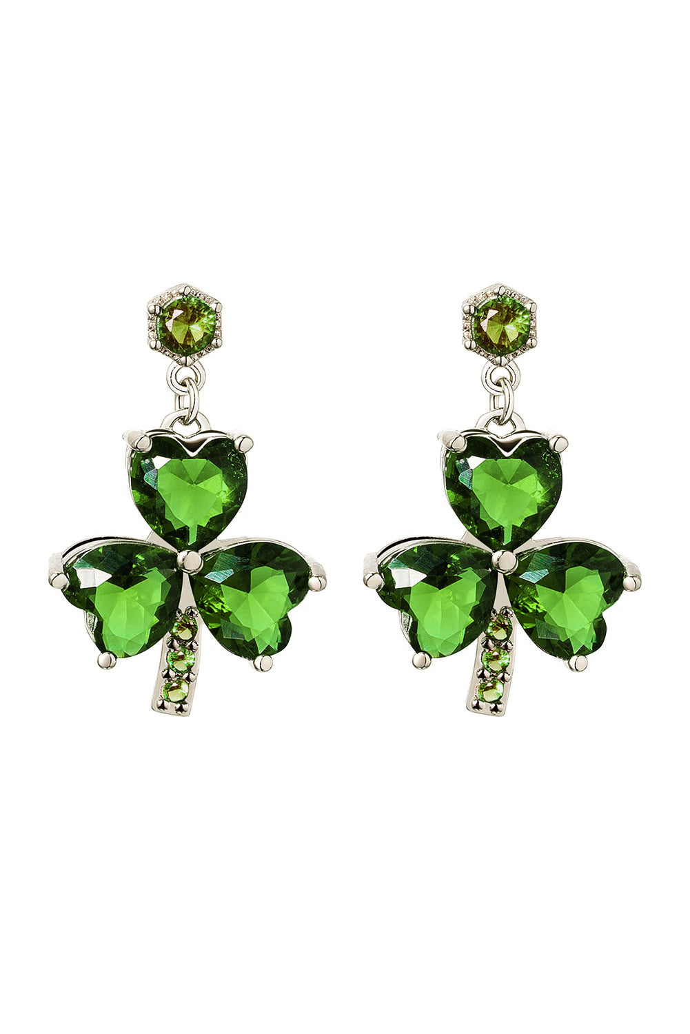 Mist Green Clover Diamond Studded Dangle Earrings