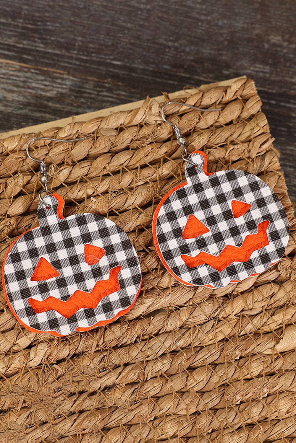 Multicolour Plaid Pumpkin Shape Halloween Drop Earrings