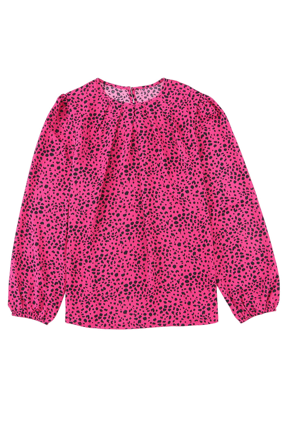 Rose Leopard Long Sleeve Pleated Blouse