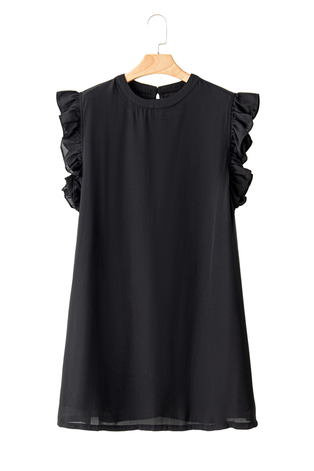 Black Plain Keyhole Back Ruffle Plus Mini Dress