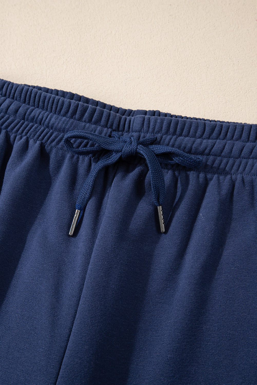 Navy Blue Plain Fleece Lined Drawstring Waist Joggers