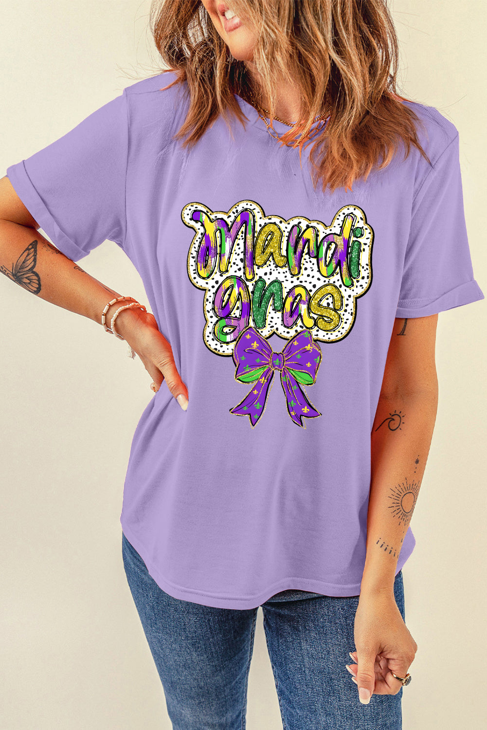 Wisteria mardi gras Bow Graphic Crewneck Holiday T Shirt