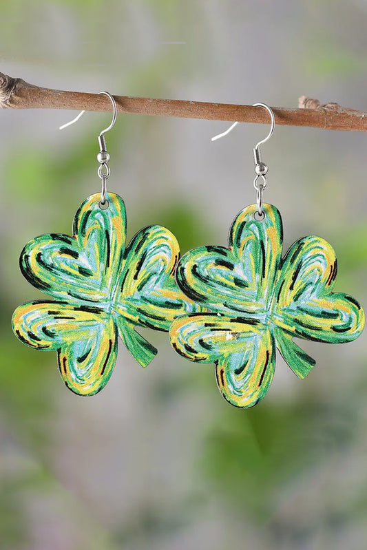 Light Green St Patrick Paint Shamrock Shape Drop Earrings