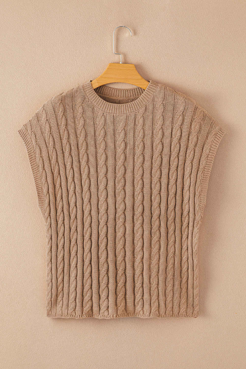 Black Cable Knit Crewneck Short Sleeve Sweater