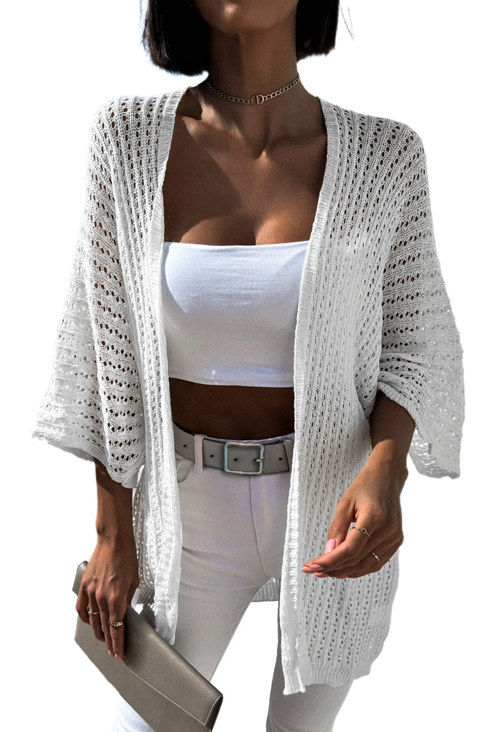 Black Hollow-out Bracelet Sleeve Knit Cardigan