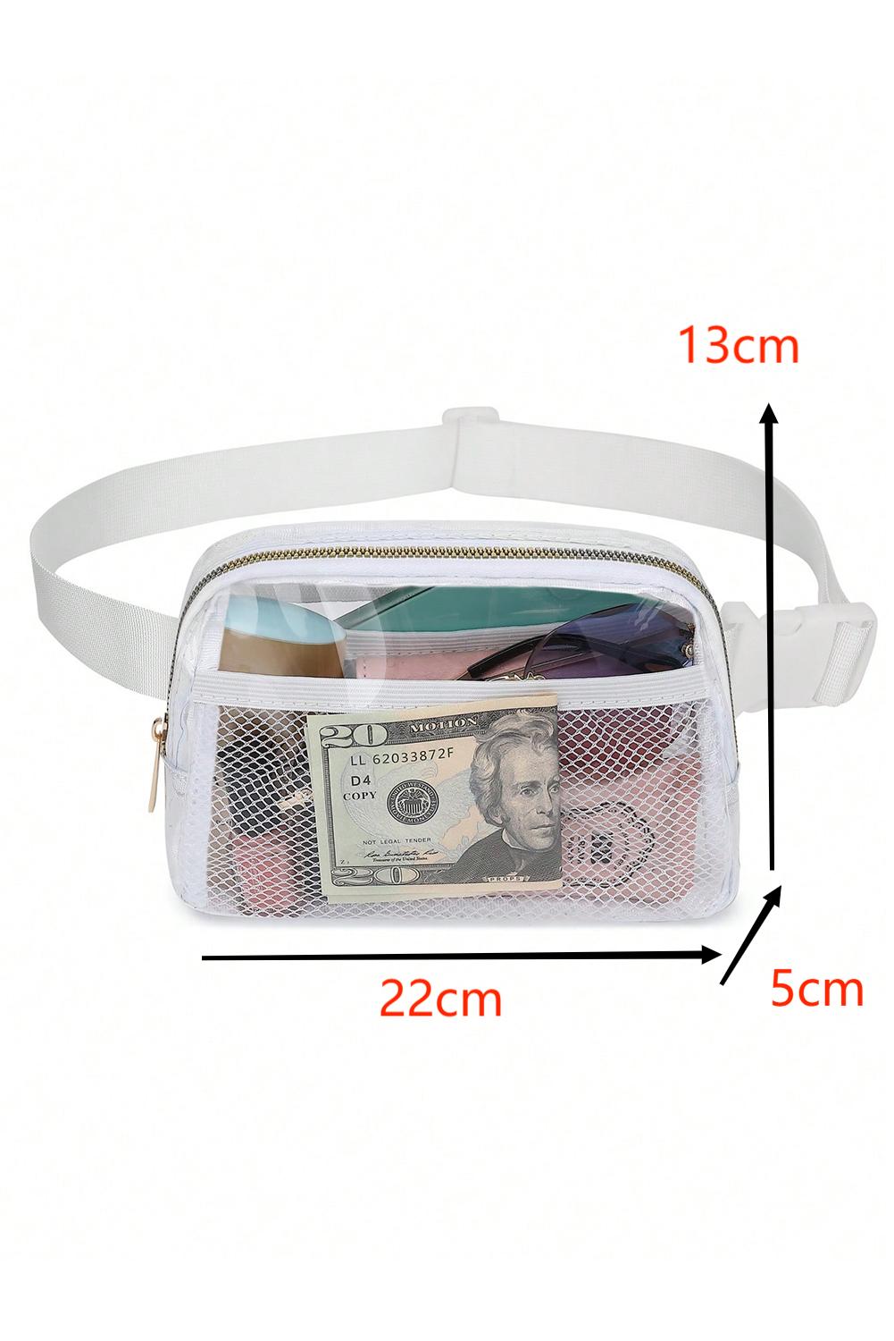 Bright White Adjustable Straps Zipper Clear Waist Bag