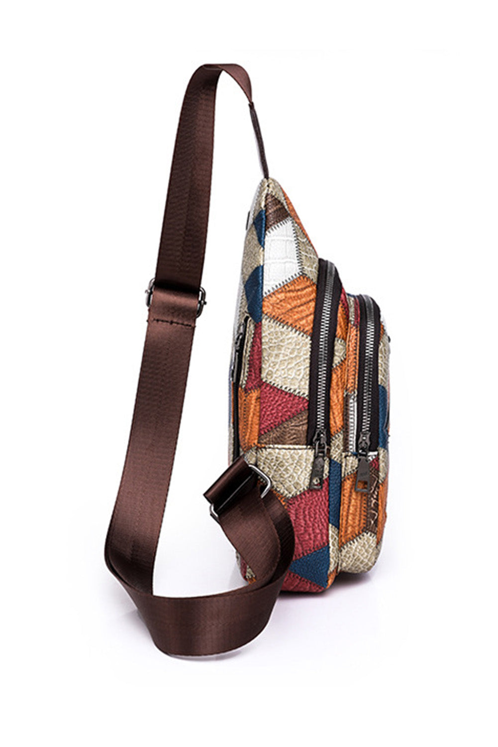 Multicolor Geometric Color Block Stitching PU Crossbody Bag