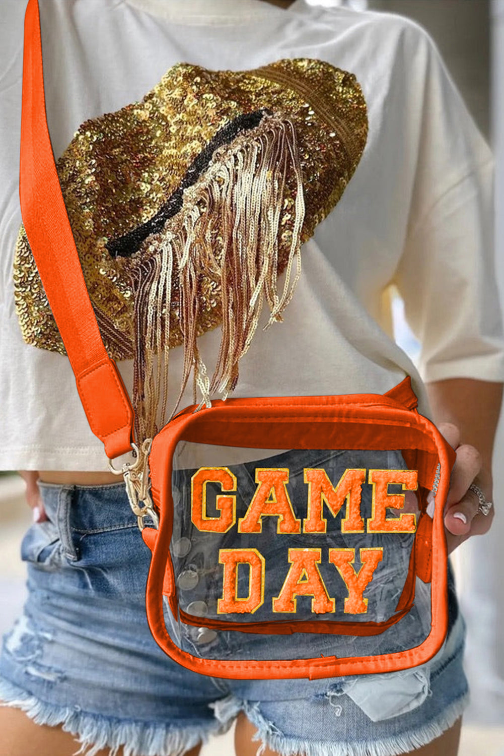 Fiery Red Chenille GAME DAY Pattern Clear Bag