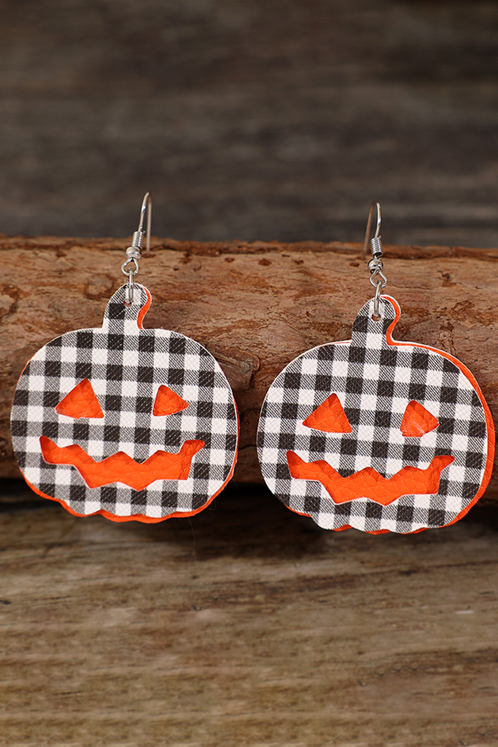 Multicolour Plaid Pumpkin Shape Halloween Drop Earrings