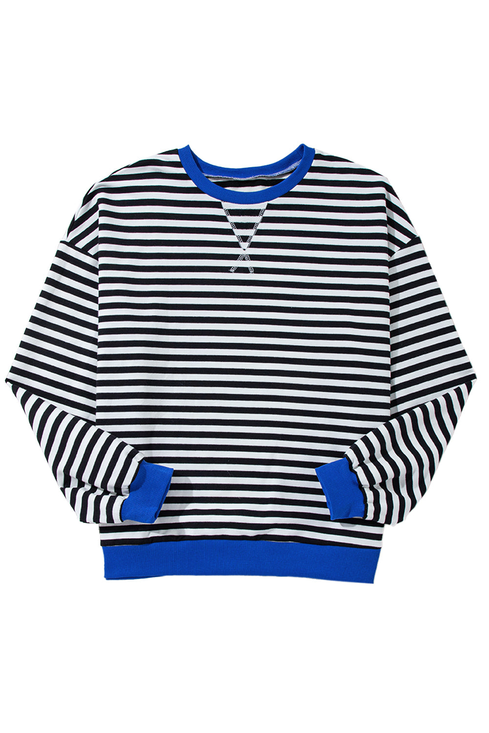 Sky Blue Stripe Contrast Edge Oversized Pullover