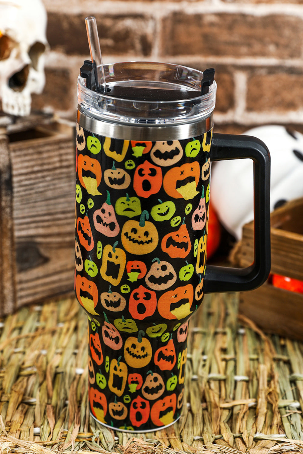 Black Halloween Pumpkins 40oz Stainless Steel Thermos Cup