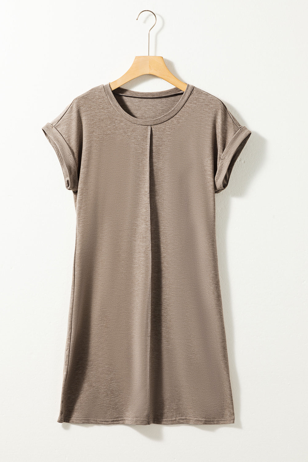 Light Beige Center Seamed Roll Sleeve T-shirt Dress