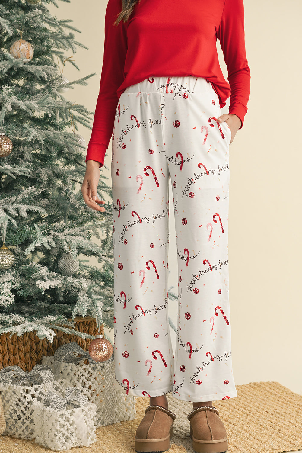 Blue Solid Top and Christmas Printed Pants Lounge Set