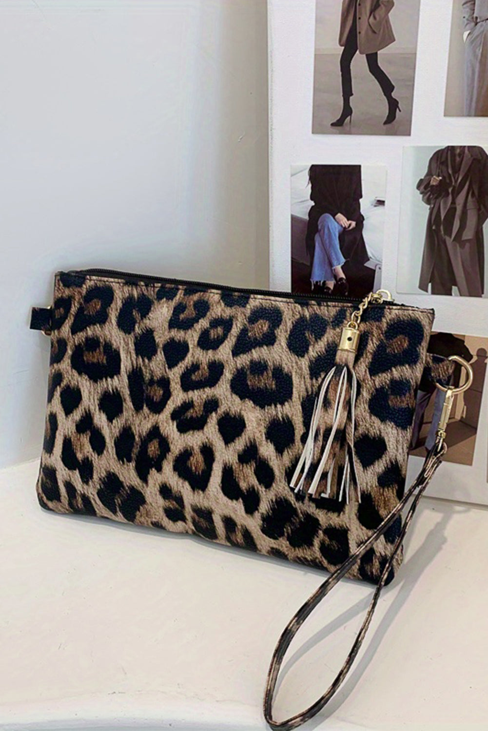 White Leopard Print Wrist Strap Zipped Wallet