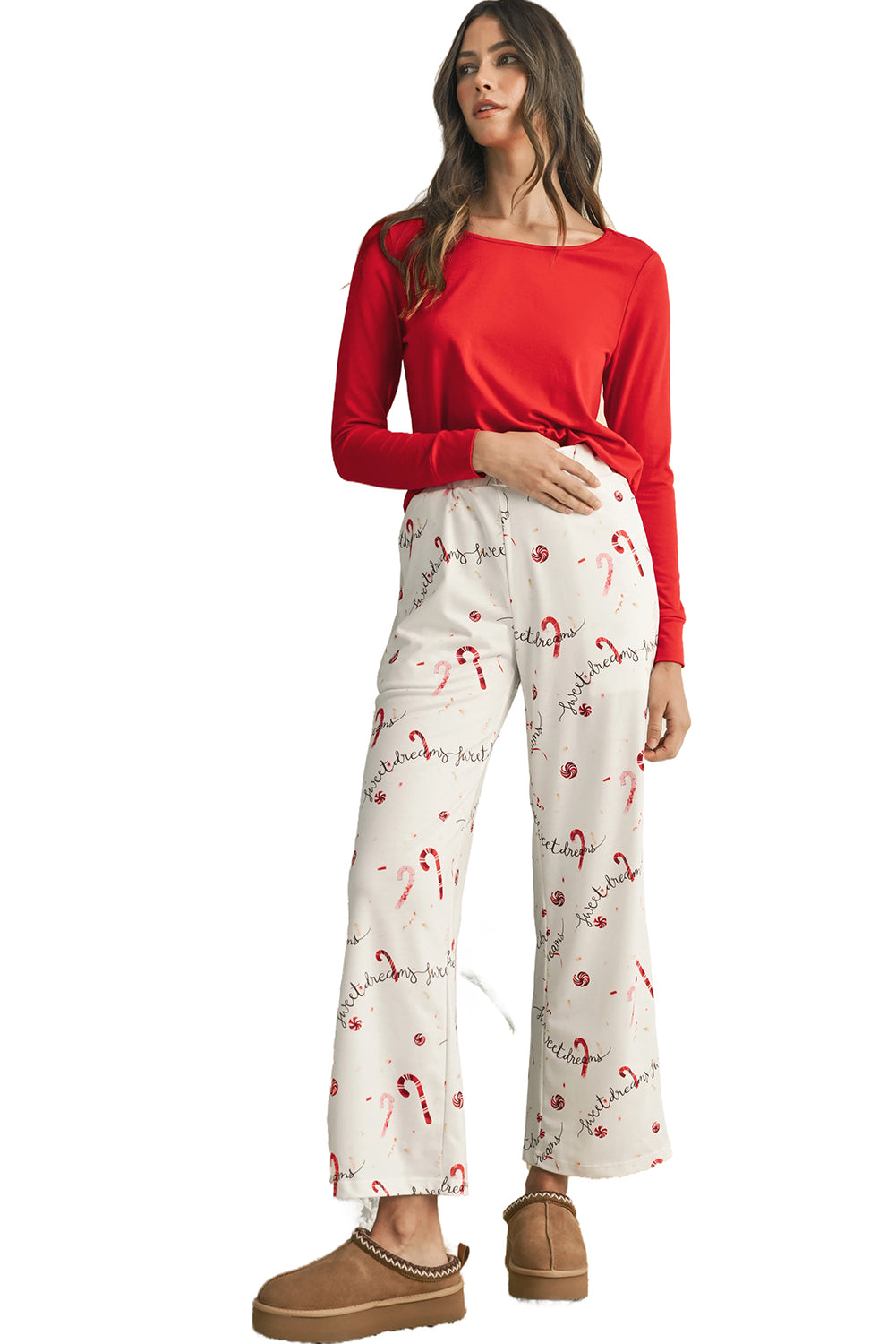 Blue Solid Top and Christmas Printed Pants Lounge Set