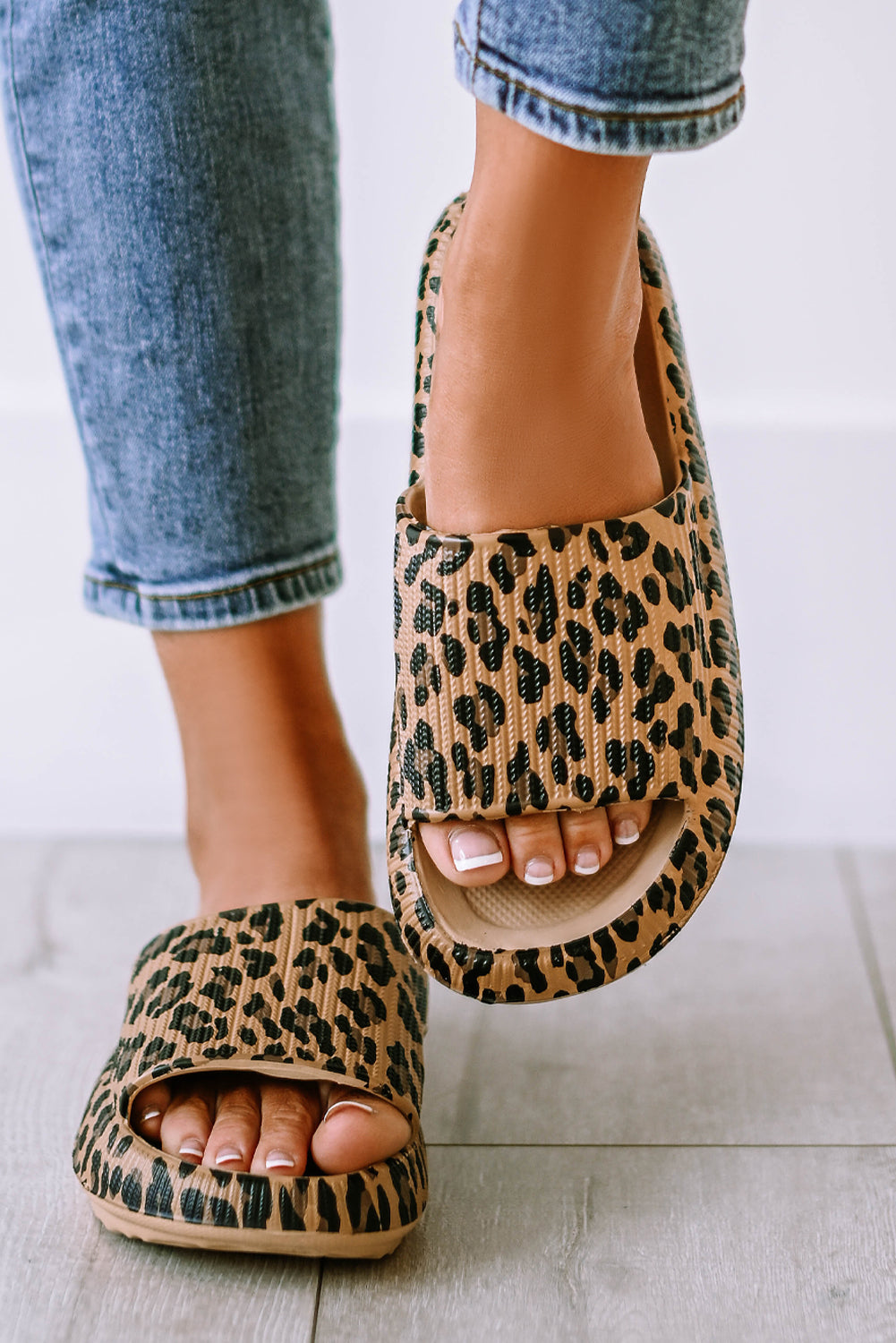 Pink Leopard Cloud Slides Thick Sole Flat Slippers