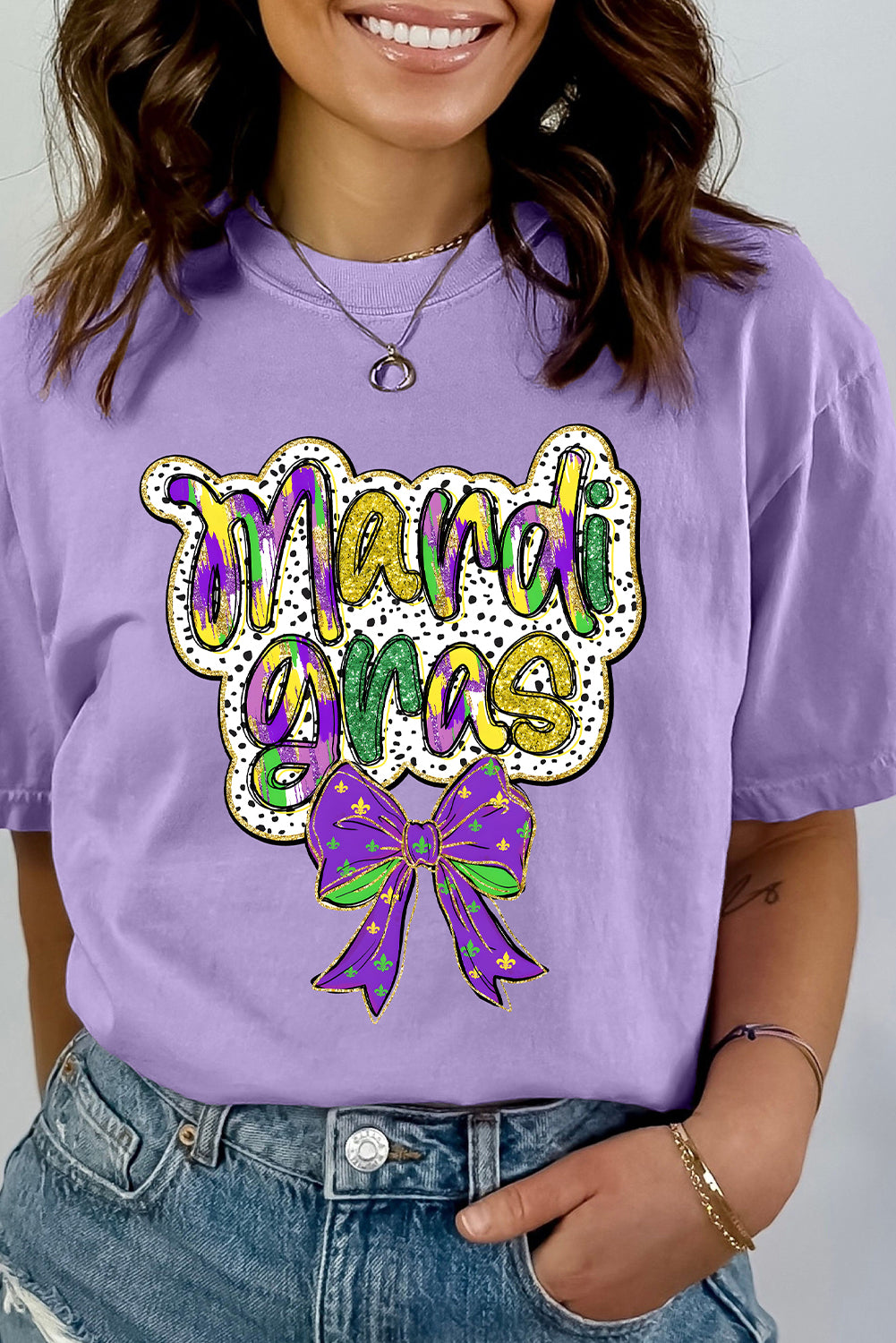 Wisteria mardi gras Bow Graphic Crewneck Holiday T Shirt