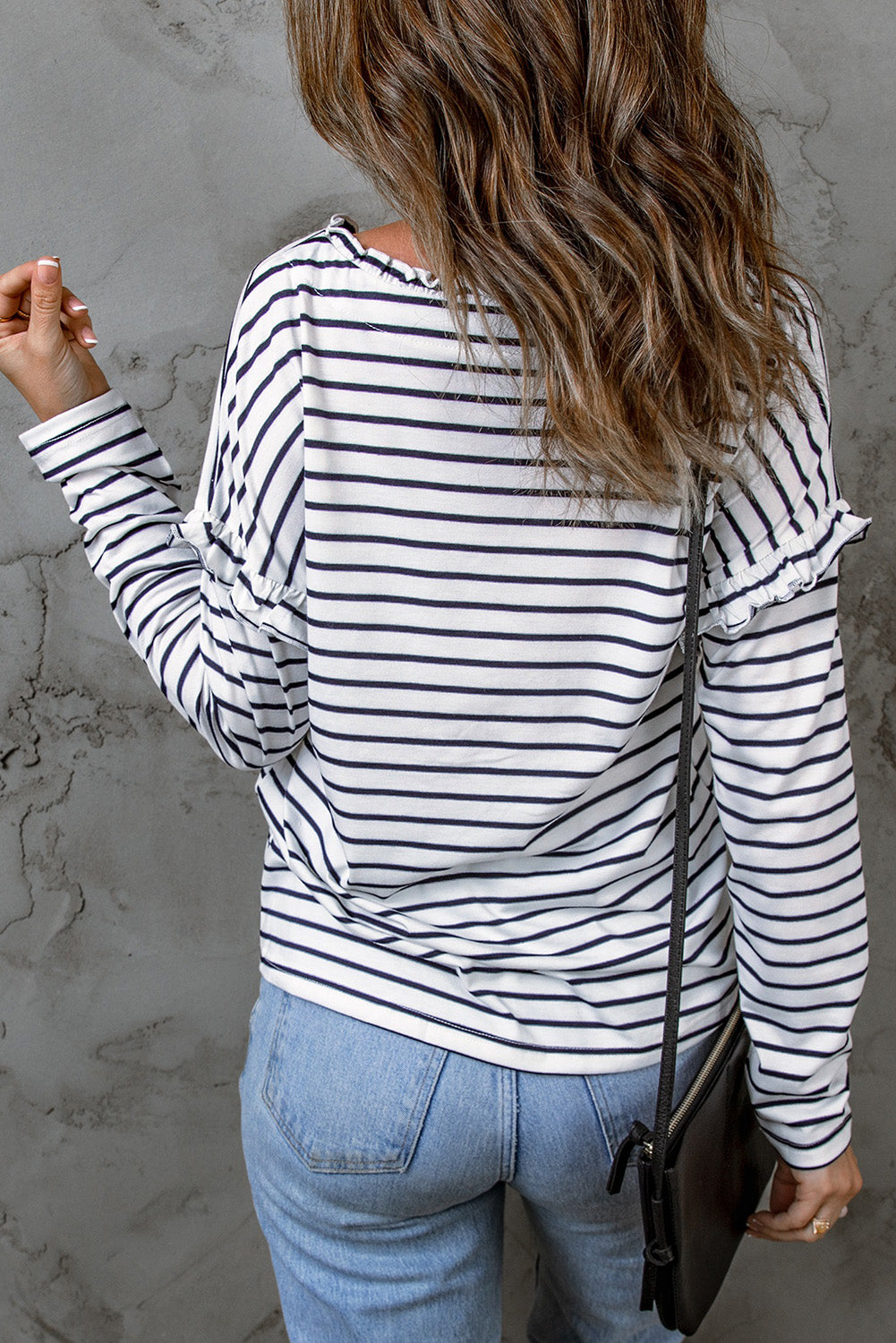 Black Striped Snap Button Casual Long Sleeve Henley Shirt