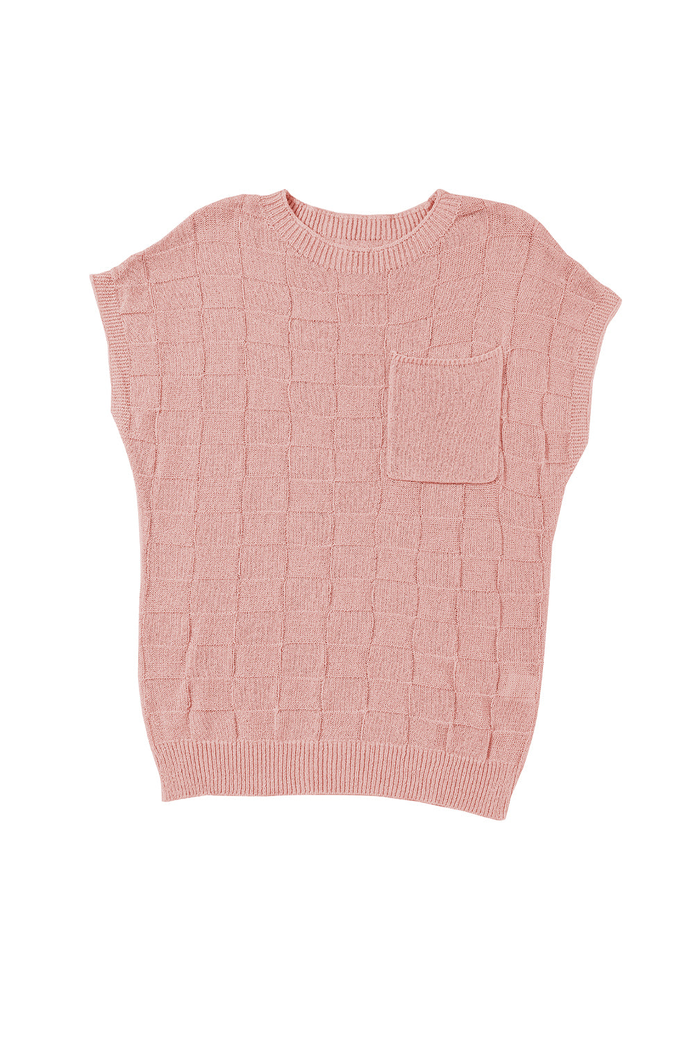 Dusty Pink Lattice Textured Knit Short Sleeve Baggy Sweater