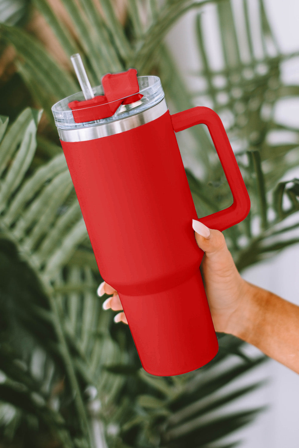 Red 304 Stainless Steel Insulated Tumbler Mug With Straw