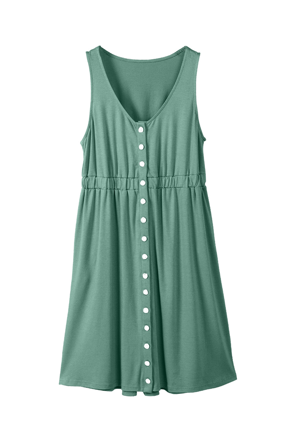 Green Sleeveless Button Front Short Basics Dress