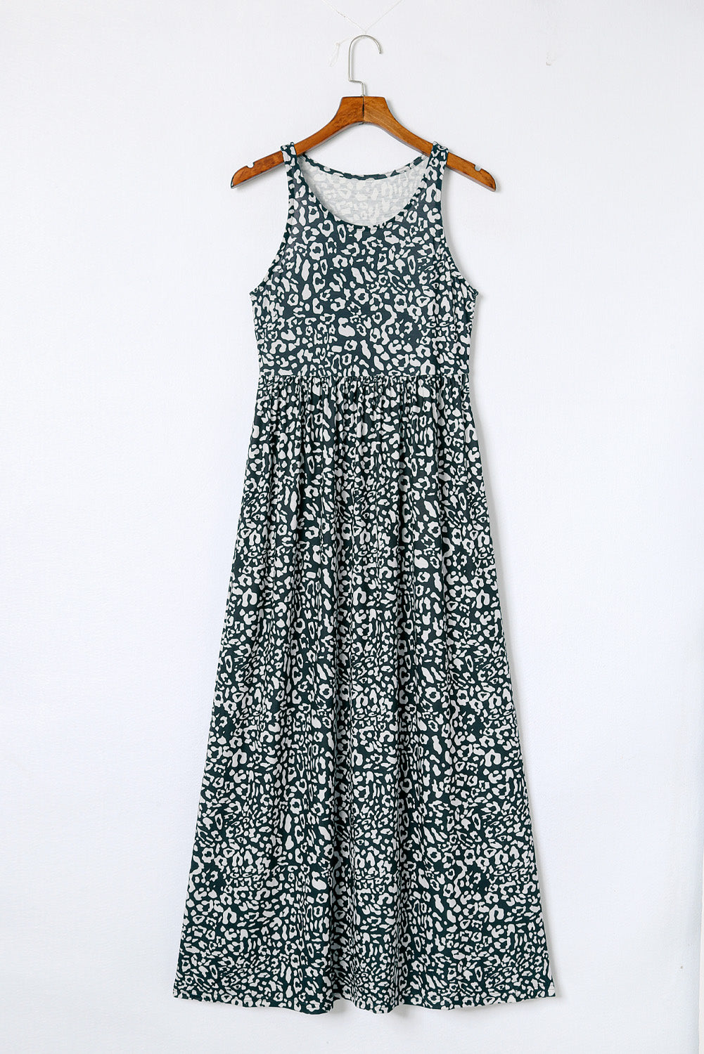 Rose Pink Leopard Pocketed Maxi Tank Dress