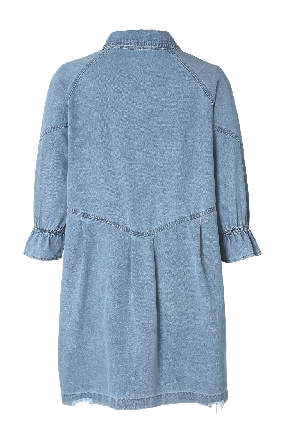 Gray Casual Buttoned Ruffle Cuffs Denim Short Dress