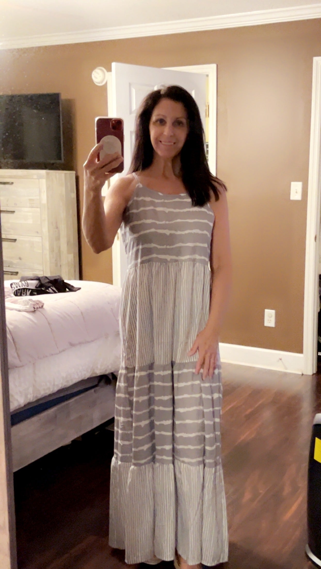 Grey Tie Dye Spaghetti Strap Summer Maxi Dress