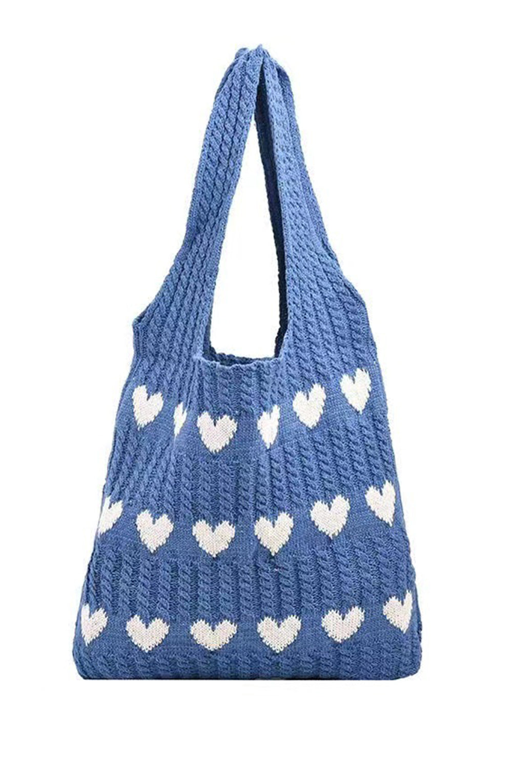 Blue Colorblock Heart Pattern Knit Shoulder Bag