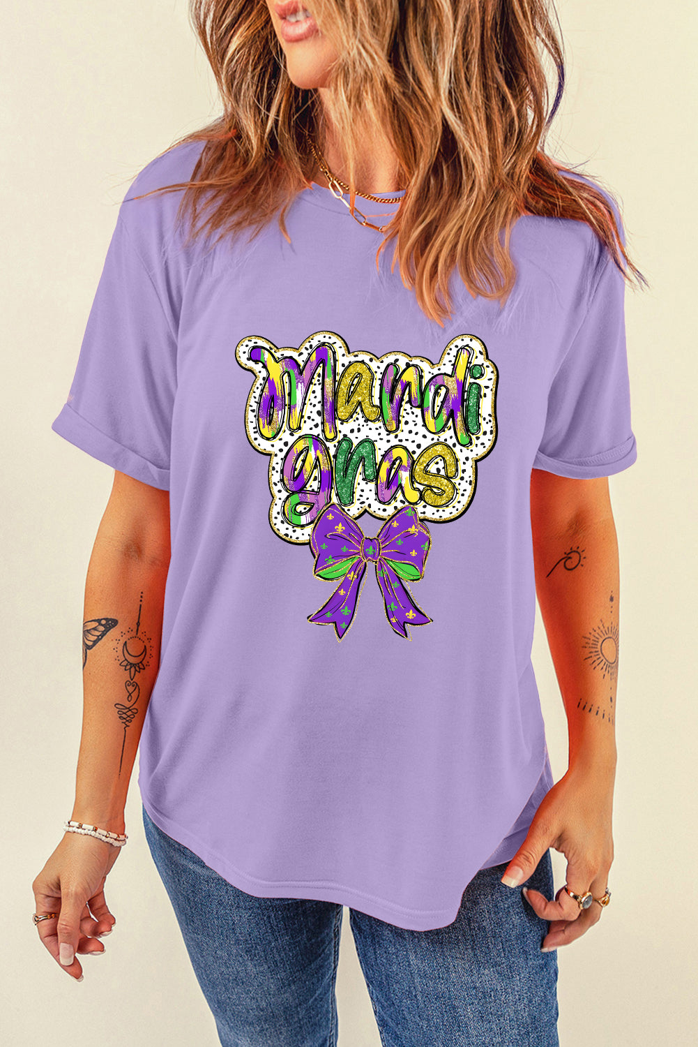 Wisteria mardi gras Bow Graphic Crewneck Holiday T Shirt