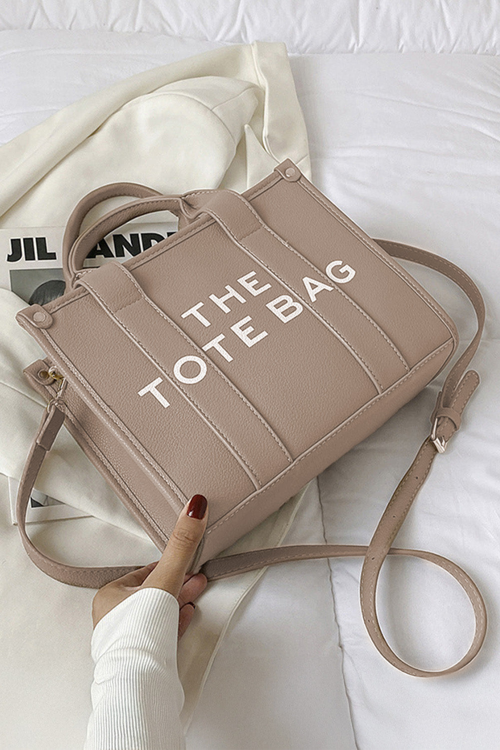 Khaki Letter Print Shoulder Strap Tote Bag