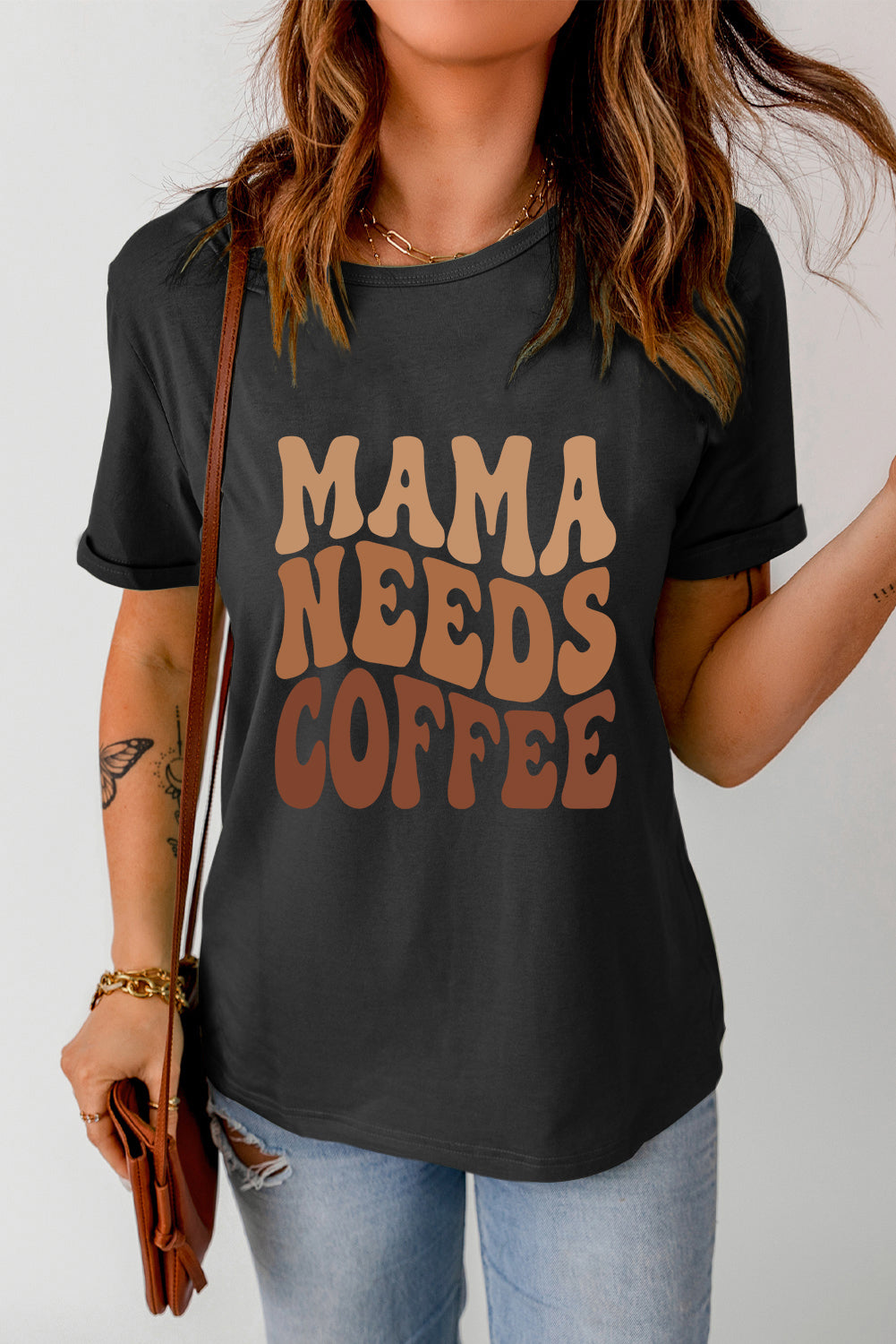 Black MAMA NEEDS COFFEE Graphic T Shirt