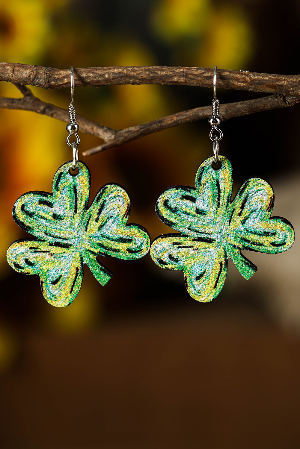 Light Green St Patrick Paint Shamrock Shape Drop Earrings