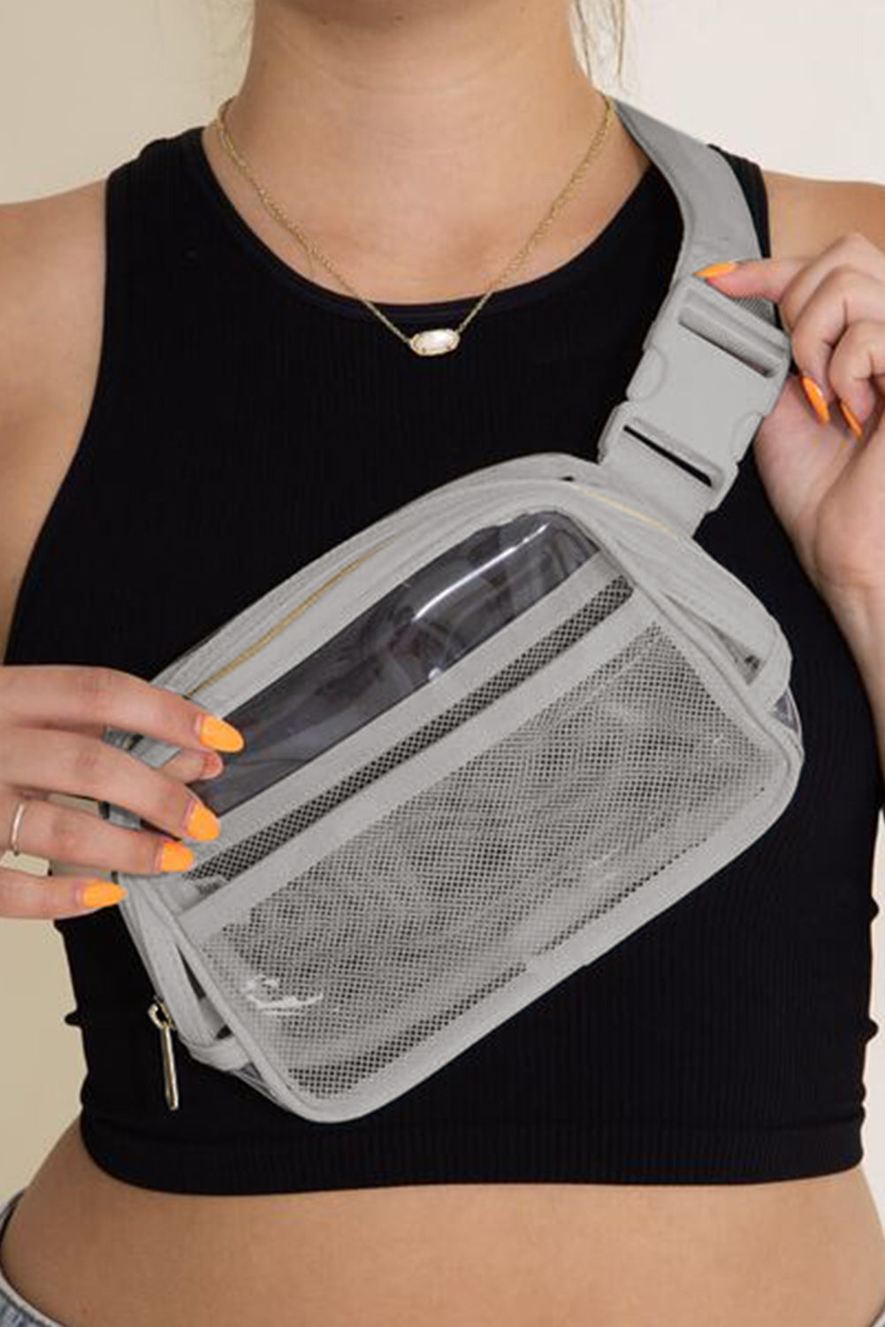 Bright White Adjustable Straps Zipper Clear Waist Bag