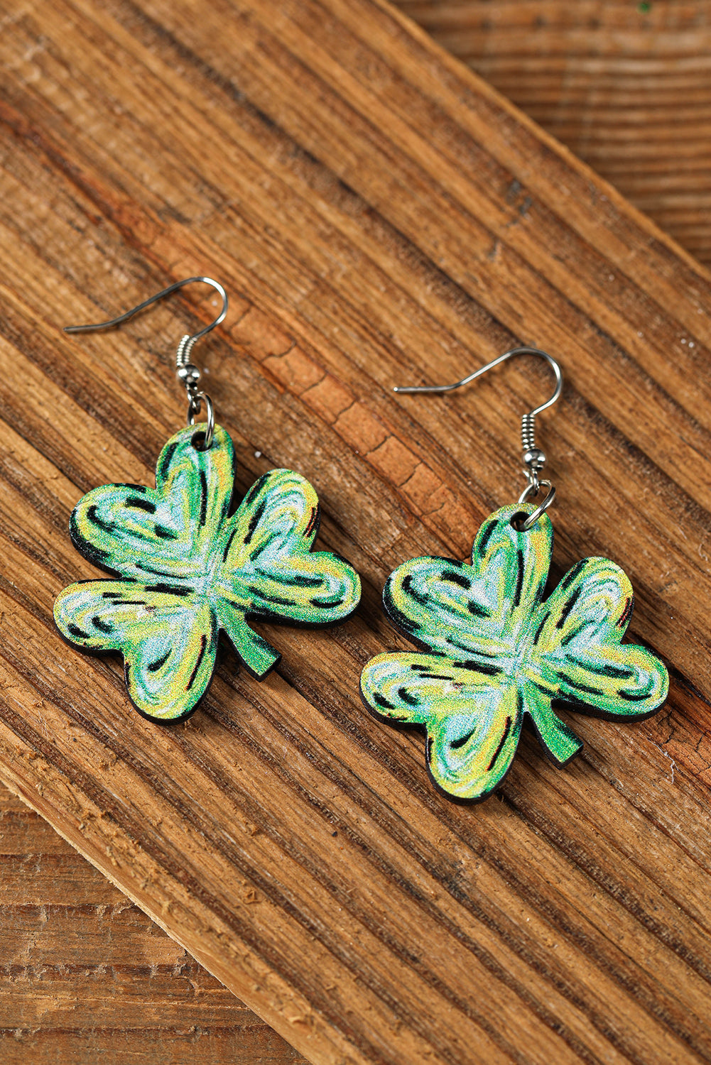 Light Green St Patrick Paint Shamrock Shape Drop Earrings