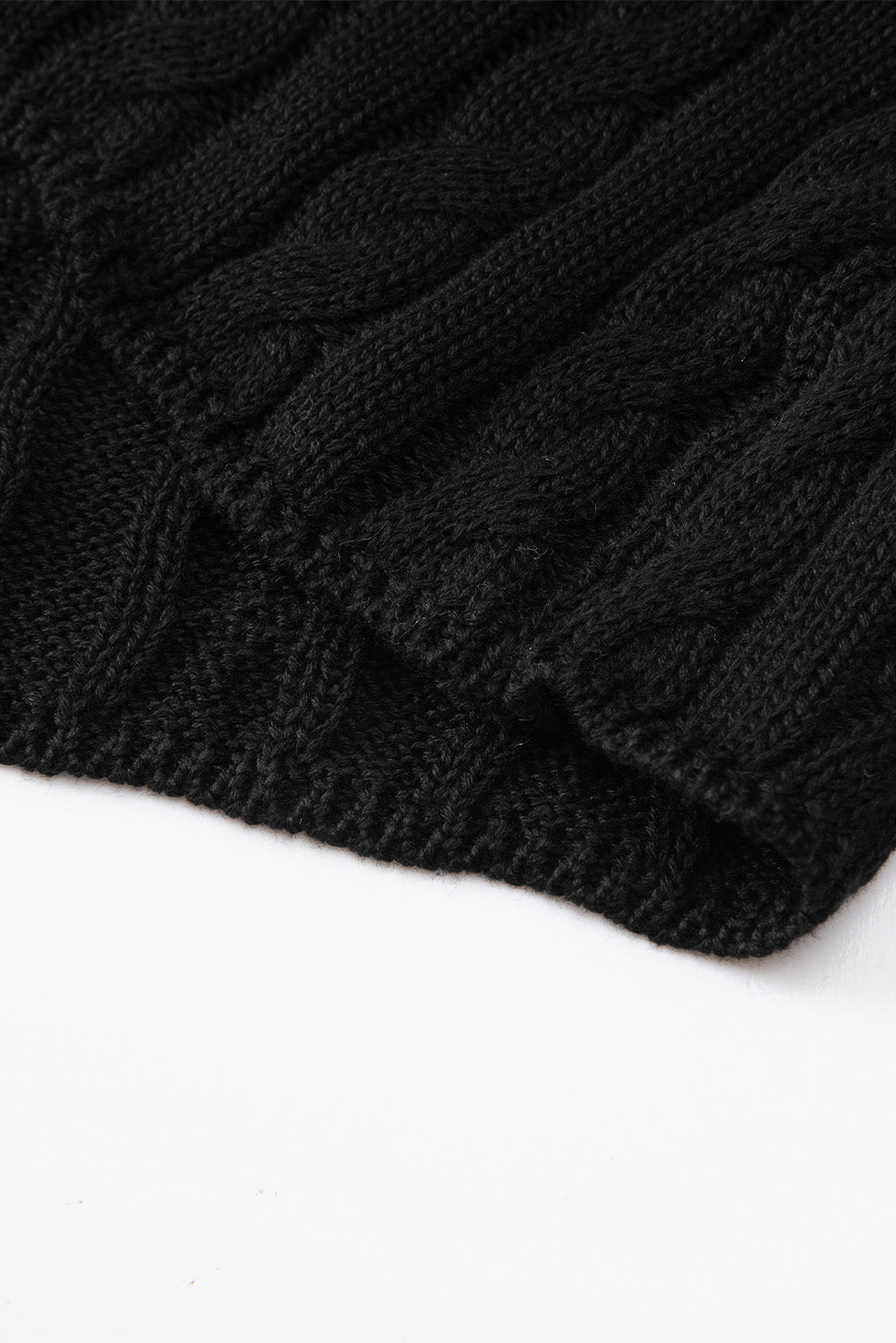 Black Cable Knit Crewneck Short Sleeve Sweater