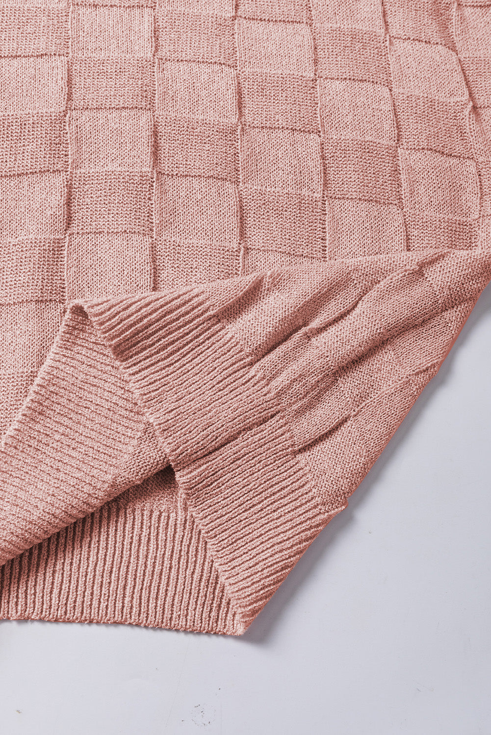 Dusty Pink Lattice Textured Knit Short Sleeve Baggy Sweater