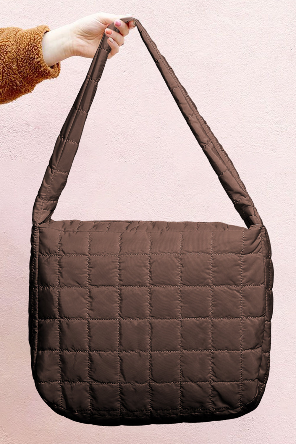 Dark Green Quilted Zipper Large Shoulder Bag