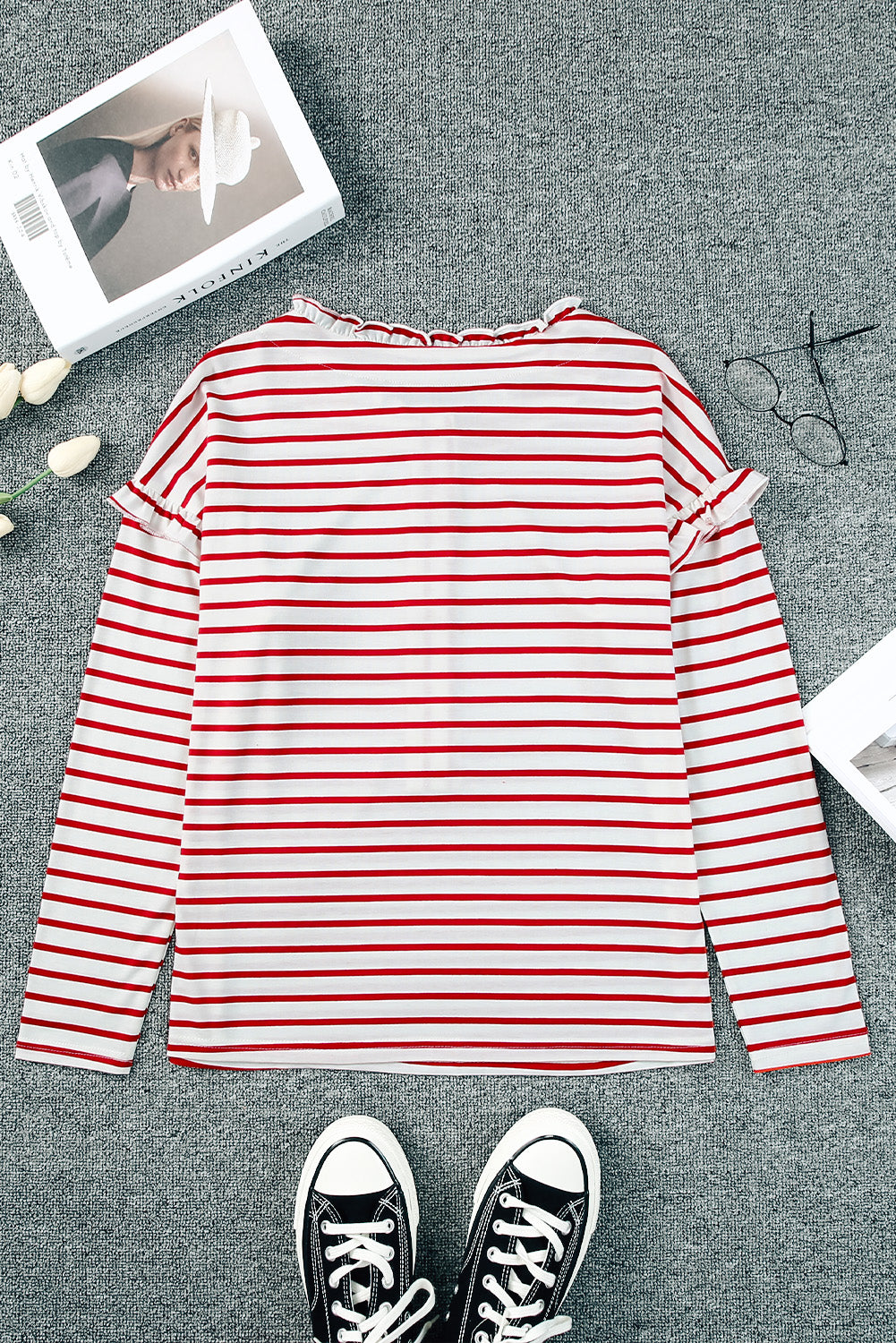 Black Striped Snap Button Casual Long Sleeve Henley Shirt