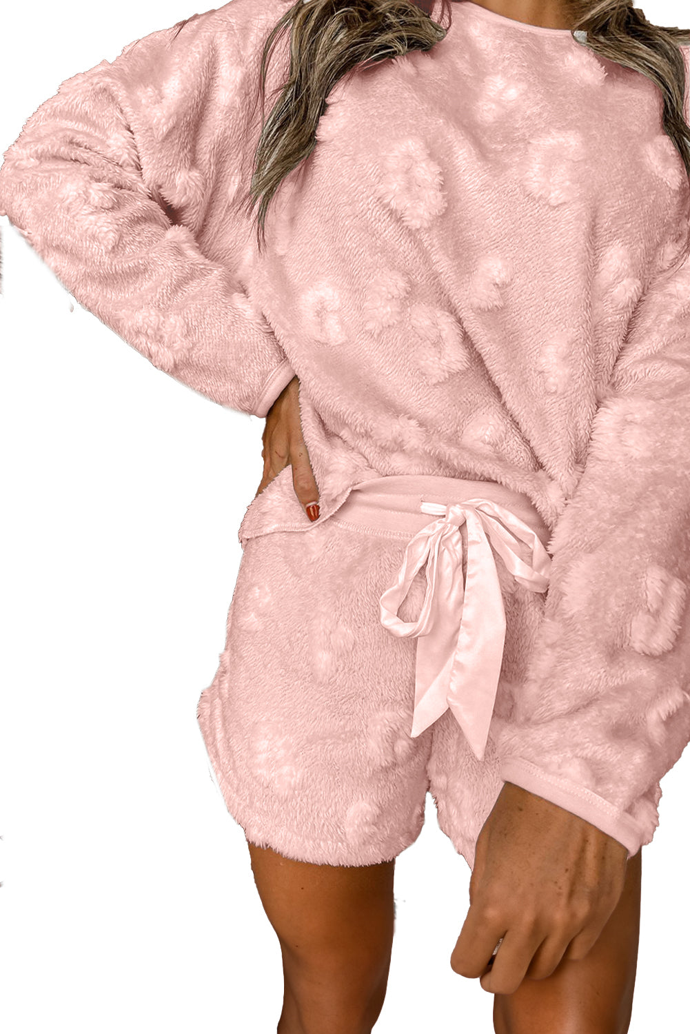 Light Pink Cheetah Fleece Loose Two Piece Pajama Set