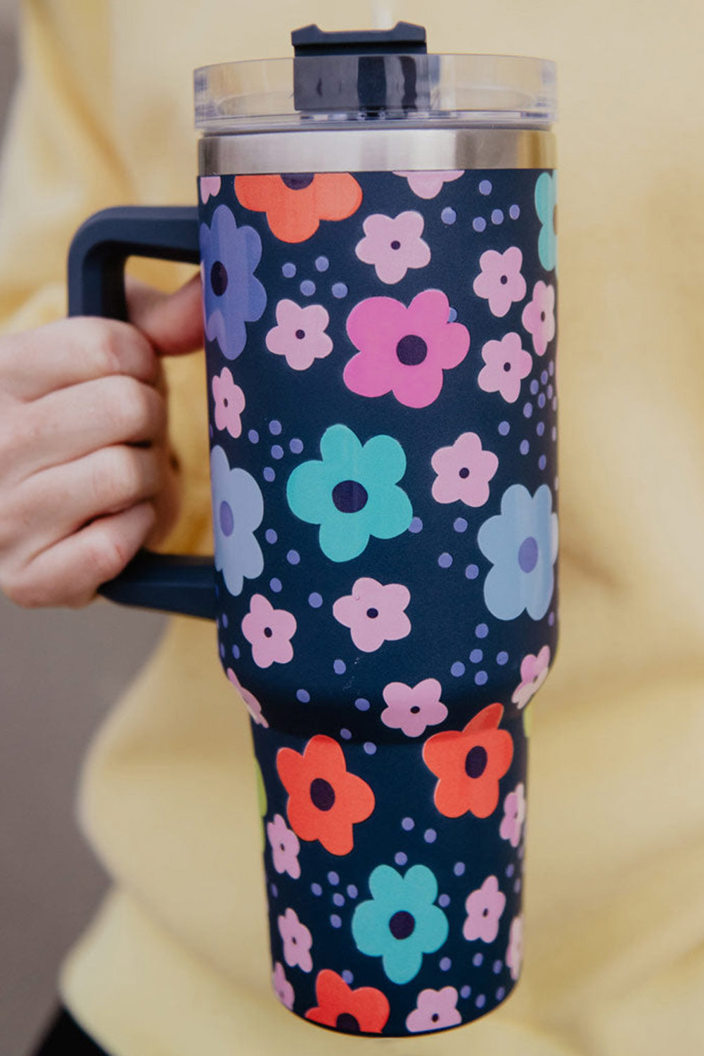 Multicolor 304 Floral Print Stainless Tumbler Thermos Cup