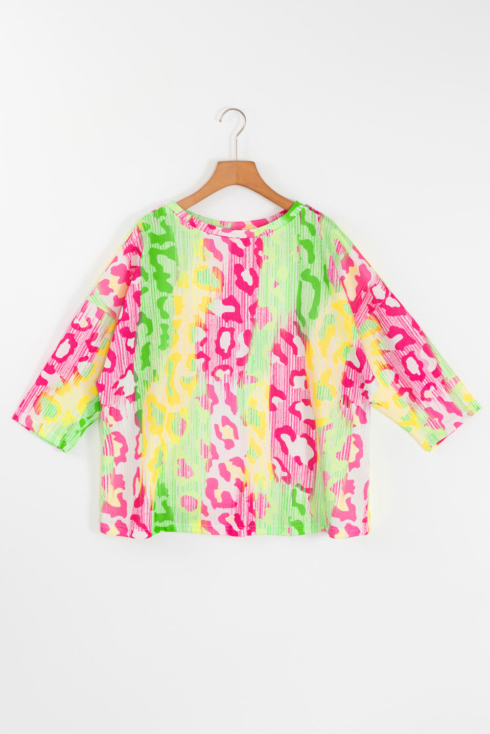 Multicolour Leopard Color Block Knitted Crewneck Plus Size T Shirt