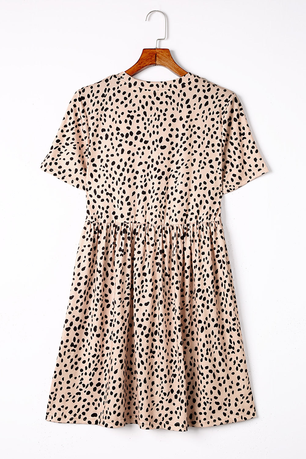 Khaki Short Sleeve Casual Leopard Print Dress for Women