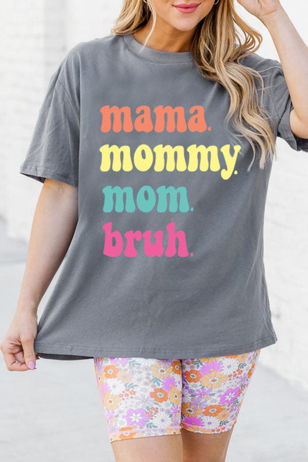 Gray Mama Letter Print Crew Neck Graphic Tee