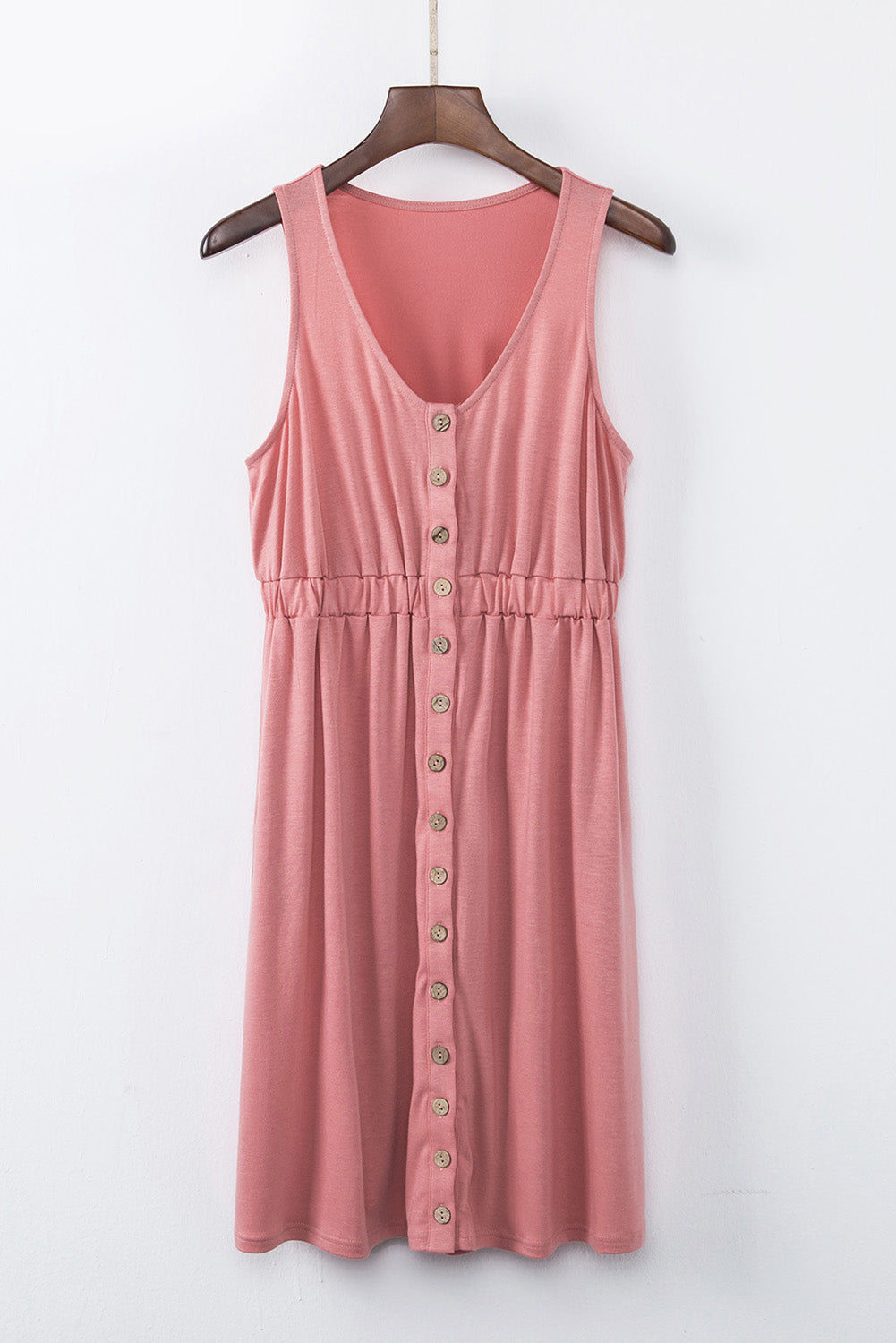 Green Sleeveless Button Front Short Basics Dress