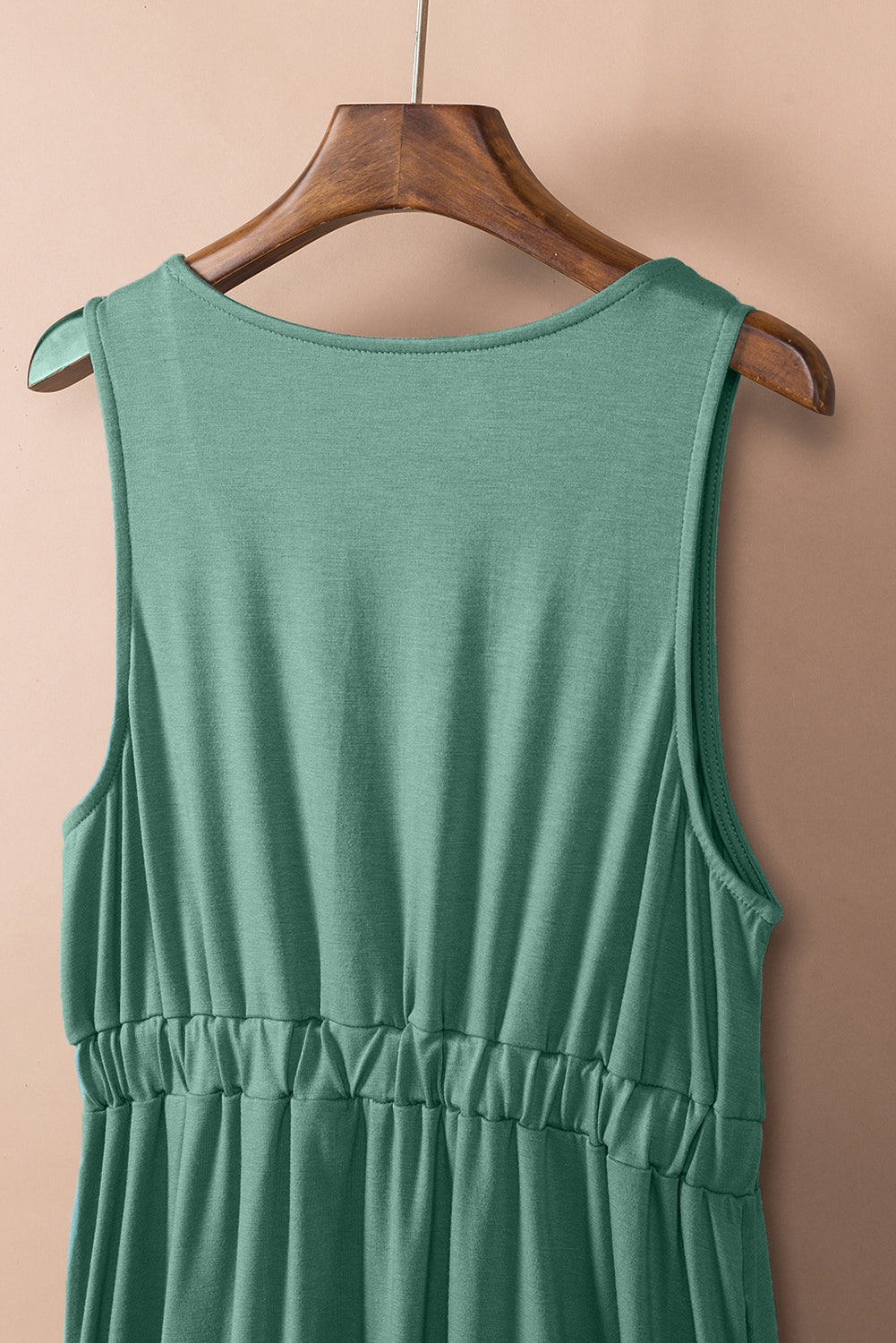 Green Sleeveless Button Front Short Basics Dress