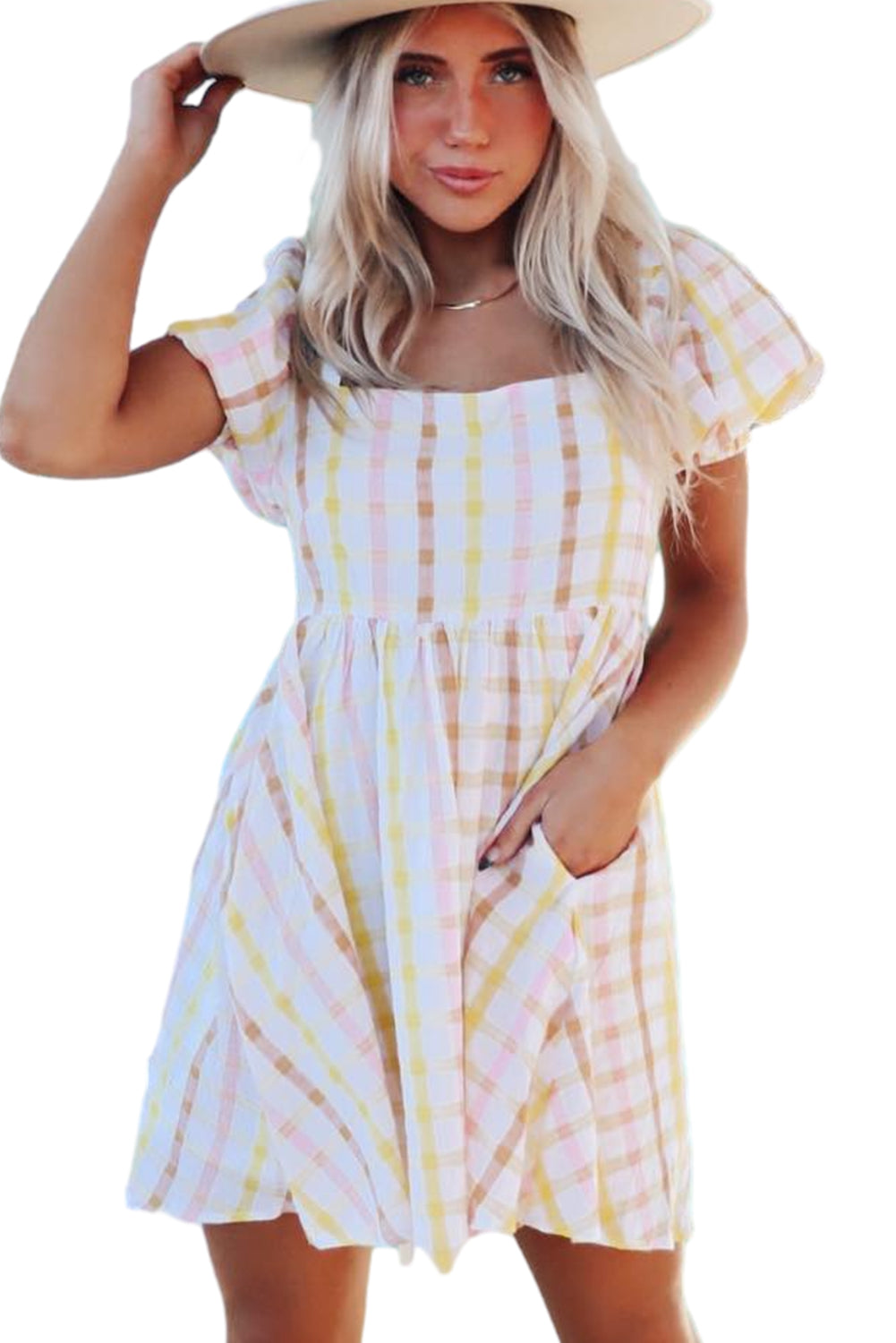 Multicolor Plaid Pocketed High Waist Mini Dress