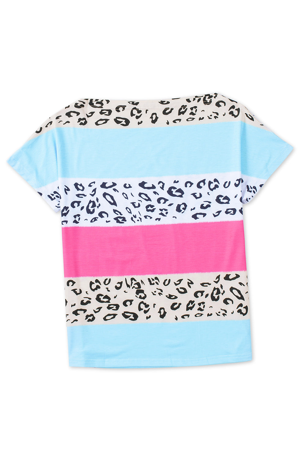 Leopard Print and Stripes Color Block Short Sleeve Boat Neck Top