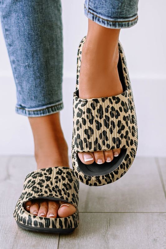 Pink Leopard Cloud Slides Thick Sole Flat Slippers