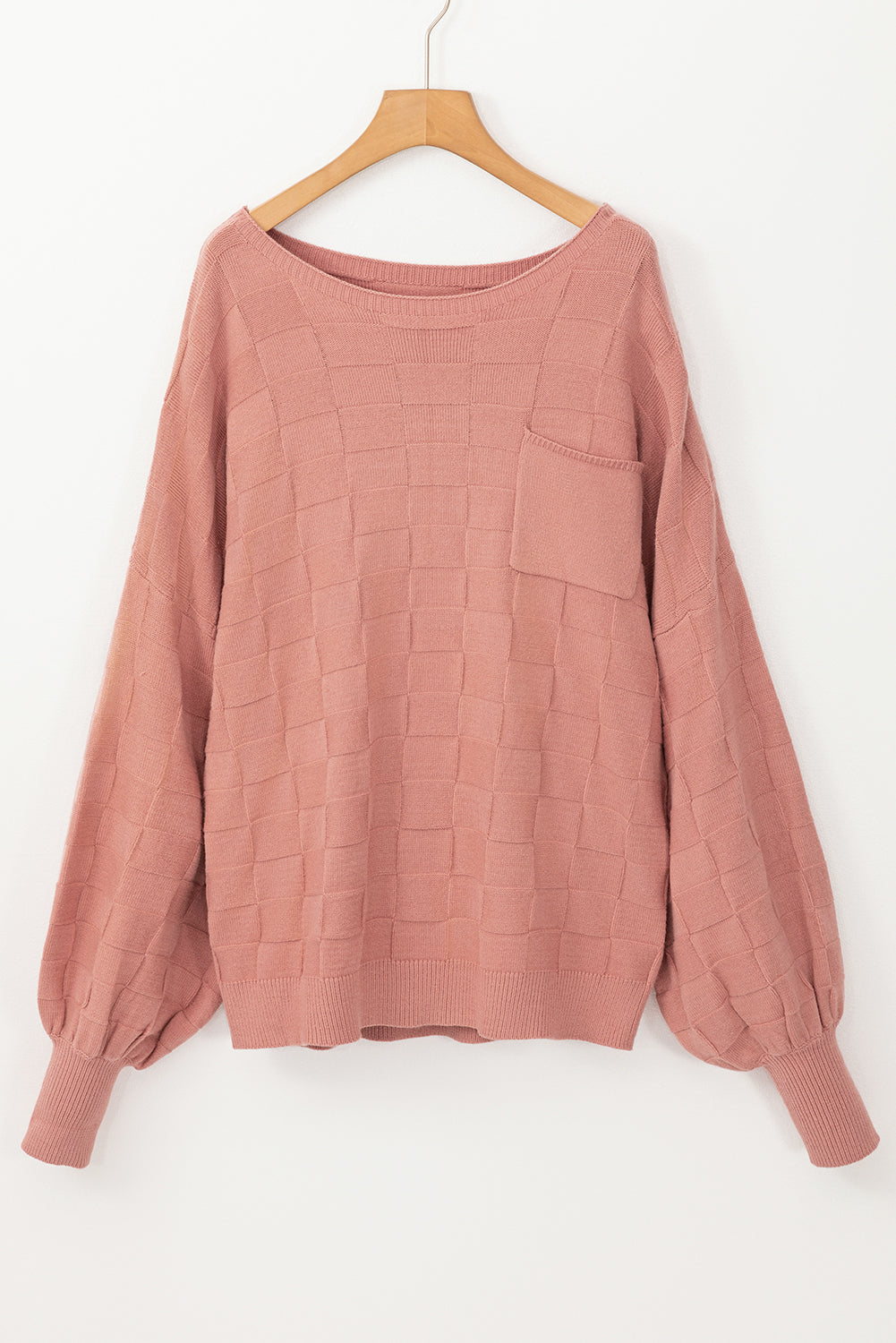 Rose Tan Solid Checkered Textured Knit Plus Size Sweater